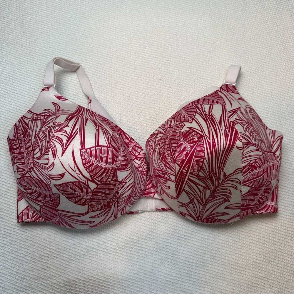 Cacique 44DDD Lightly Lined Full Coverage Invisible Backsmoother Pink Floral Bra